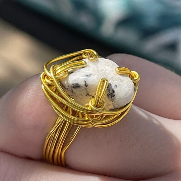 ✨ DENDRITIC AGATE NATURAL WIREWRAPPED GEMSTONE CHUNKY RING ✨ - Picture 9 of 11